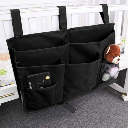 Bunk Bed Organizer, Bedside Storage Caddy, Hanging Pocket for Camp, Dorm Room, Hospital Bed Rail, Black