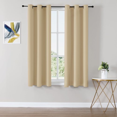 ChrisDowa Blackout Curtains - Thermal Insulated Room Darkening Panels, 54 Inches Long, Biscotti Beige (Set of 2)