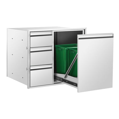 POPMOON Outdoor Kitchen Drawer Combo with Triple Drawers & Trash Bin Compartment | Includes 2X 20L Trash Cans | Outdoor Kitchen Access Drawers for Grill Station, 28" W x 22" H x 19" D