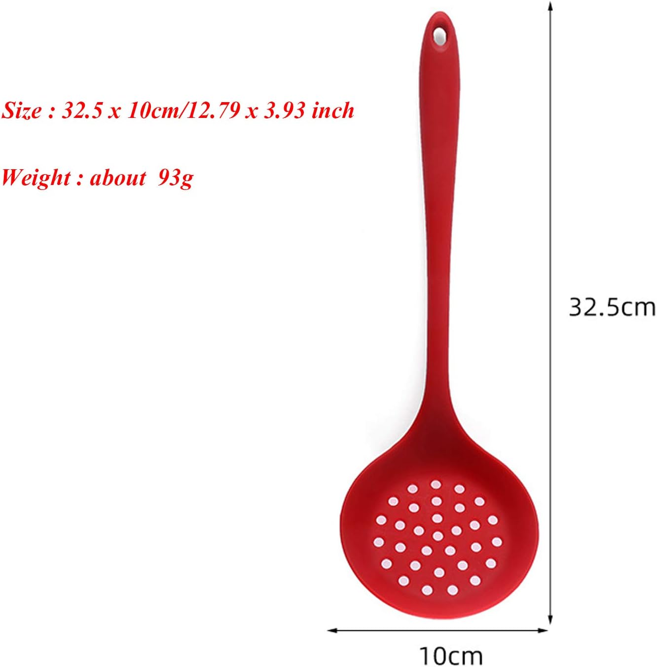 Silicone Skimmer Spoon Set 2, Non-Stick Cooking Slotted Strainer with Long Handle, Red and Black Kitchen Ladle