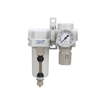 PneumaticPlus SAU420-N06G-MEP Compressed Air Filter Regulator Combo 3/4" NPT - Metal Bowl, Manual Drain, Bracket, Gauge