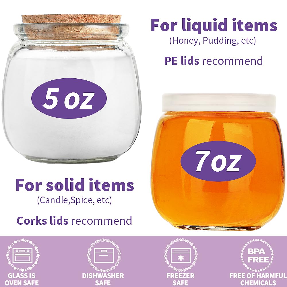 Syntic 40 Pack Small Glass Jars with Cork Lids, 7oz Empty Mason Jars for Making Candles, Yogurt Container with PE Lids for Wedding Favors, Baby Shower, Candy, Spices with Twine, Labels