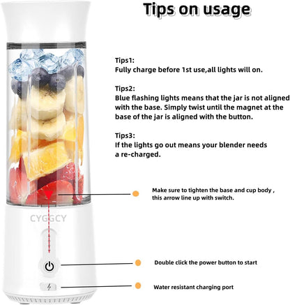 Portable Blender, Personal Blender for Shakes & Smoothies, Mini 17.6Oz Juicer Cup with 6 Blades, 4000mAh USB