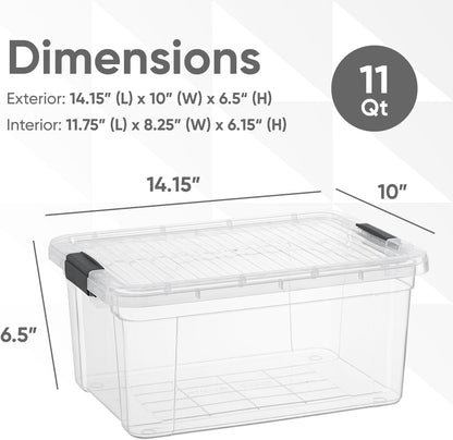 Superio Clear Plastic Storage Bin with Lid, 11 Qt, Non-Toxic, BPA Free, Stackable Plastic Tote