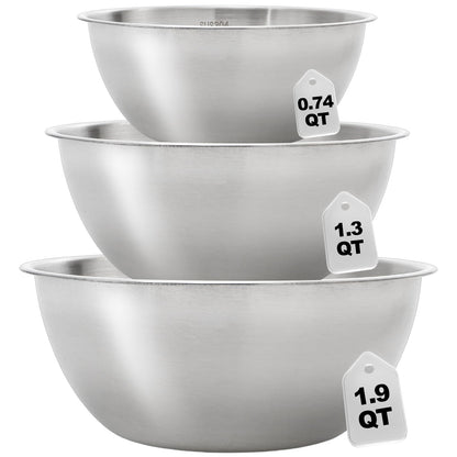 TOPZEA Stainless Steel Mixing Bowls Set of 3, Nesting Metal Kitchen Bowls with Measurement Mark, Small Meal Prep & Food Storage Bowl for Baking, Cooking, Dishwasher & Freezer Safe (0.74, 1.3, 1.9 Qt)