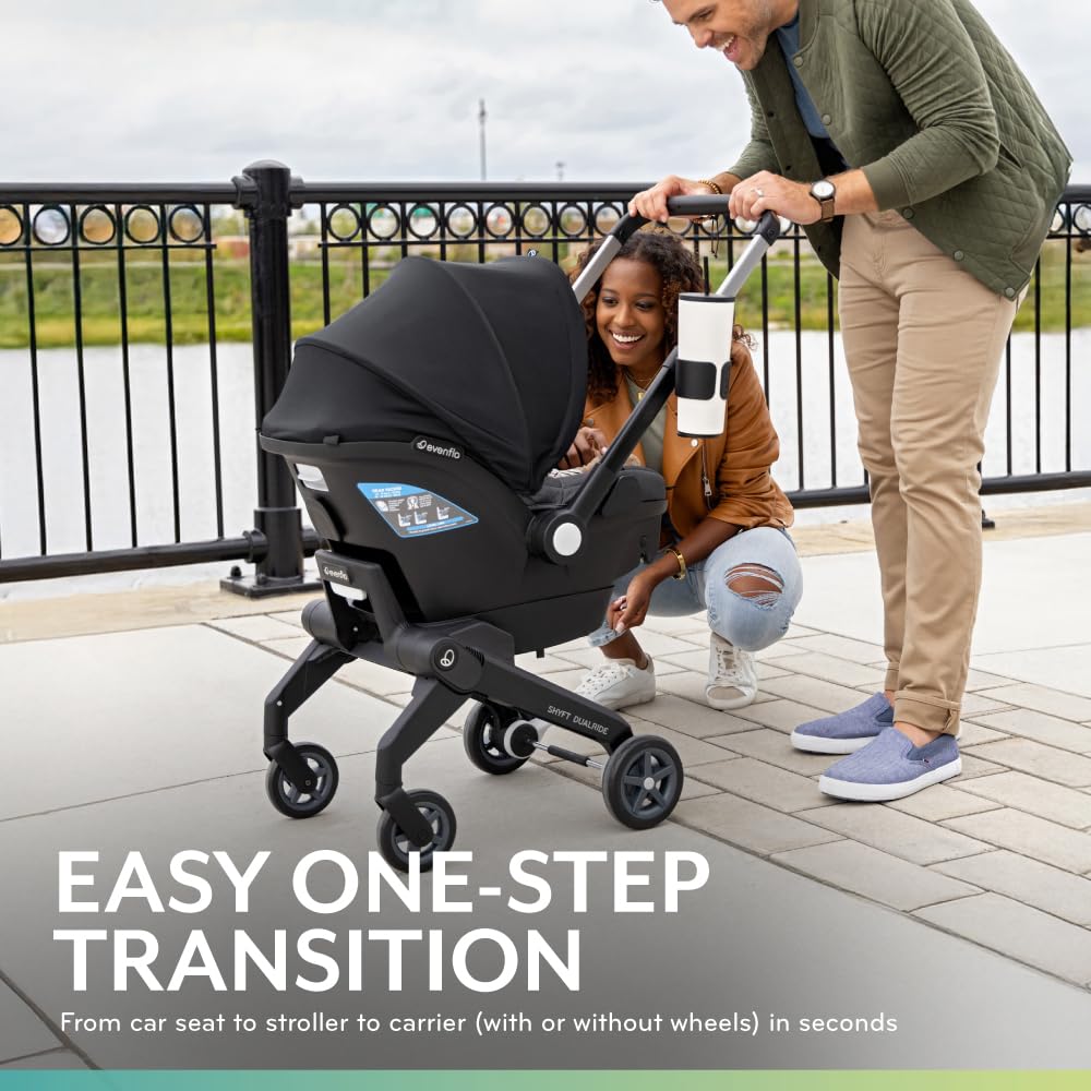 Evenflo Shyft DualRide Preemie and Infant Car Seat Stroller Combo 3-30lbs with Carryall Storage (Durham Green)