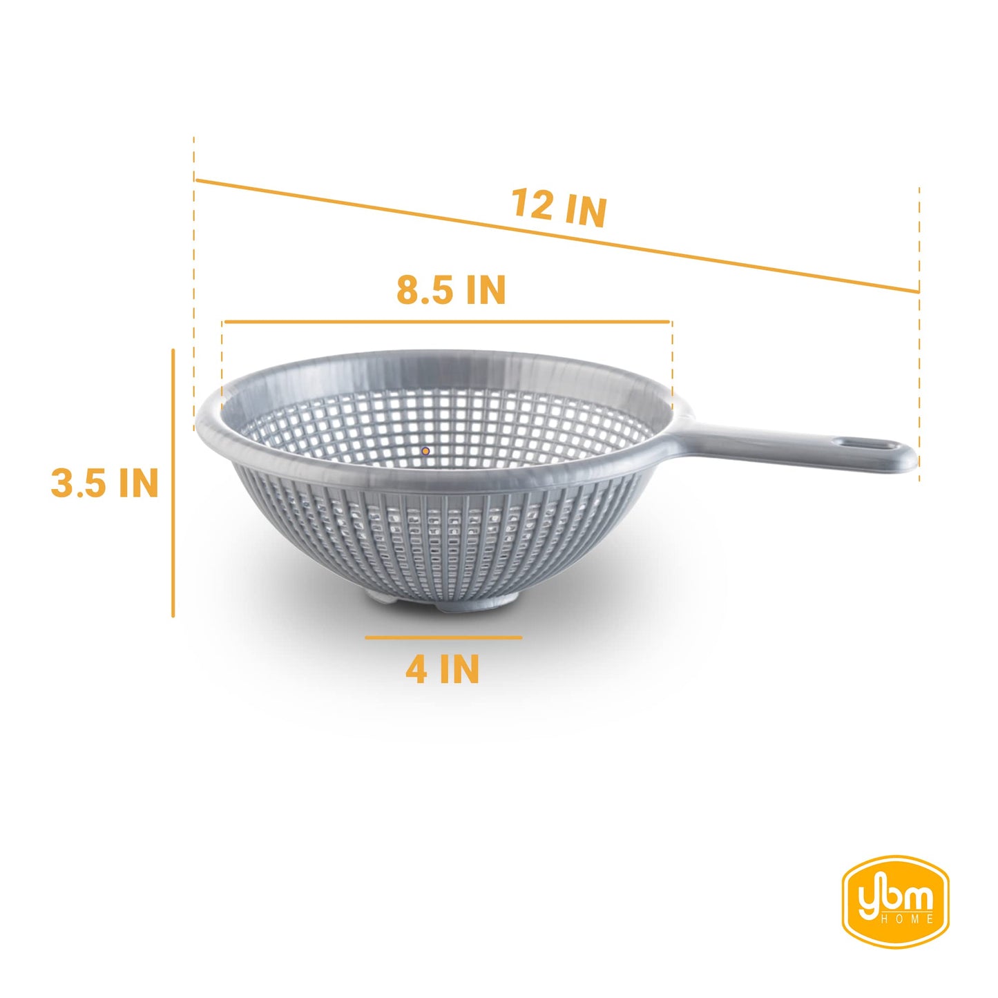 YBM HOME 8.5 Inch Deep Plastic Strainer Colander with Long Handle – Made of Food Safe BPA-Free Plastic - Durable and Dishwasher Safe - Use for Pasta, Noodles, Spaghetti, Vegetables and More (1, Gray)