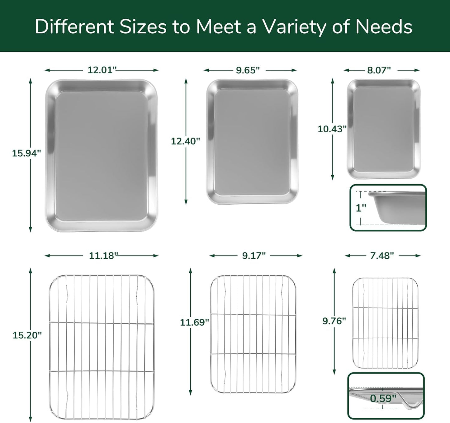 Skiennix 18/0 Stainless Steel Baking Sheet Set - Oven-Safe, Non-Toxic & Rust Resistant | Set of 6, Easy to Clean