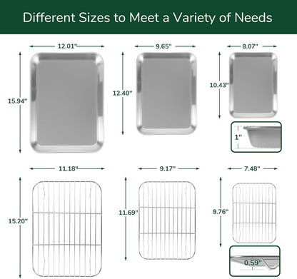 Skiennix 18/0 Stainless Steel Baking Sheet Set - Oven-Safe, Non-Toxic & Rust Resistant | Set of 6, Easy to Clean