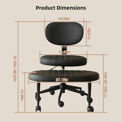 Ergonomic Cross Legged Office Chair with Back Support, Multi-Position Swivel Desk Chair for Adults, Meditation and ADHD Fidget Work Chair with Rolling Base, Black