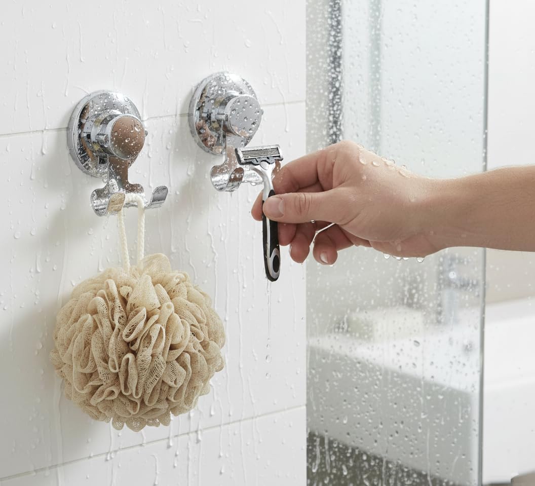 304 Suction Cup Hooks Razor Holder Powerful Vacuum Organizer for Towel, Razor, Coat, Bathrobe and Loofah Stainless