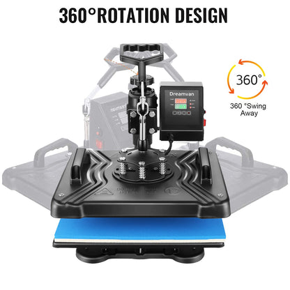 WHUBEFY Heat Press,5 in 1 Tshirt Printing Machine 15"x12" Digital Industrial Heat Transfer Machine,Sublimation Heat Press Machine for T Shirts/Mug/Cap/Plate/DIY