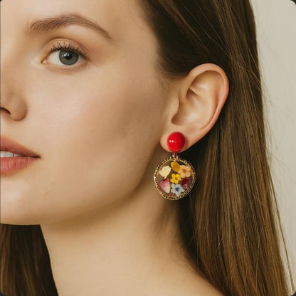 Handmade Real Pressed Flower Earrings for Women, Dainty Hypoallergenic Sterling Silver Floral Dangle Earrings, Unique Resin Botanical Jewelry Gift for Ladies, Parties, Easter, Christmas & Birthday