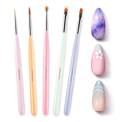 Beetles Nail Art Brushes 8pcs – Crystal Nail Art Tools 5pcs Double-headed Nails Dotting Tool, 3pcs Striping Liner Brushes for Nails with Pearls Bowknot Stickers, DIY Home Salon Manicure Design Tools