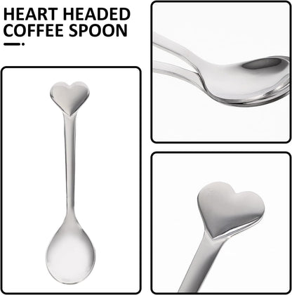 12pcs Silverware Coffee Spoon Set, Heart Shaped Stainless Steel Dessert Spoons for Ice Cream, Tea, Valentines Day