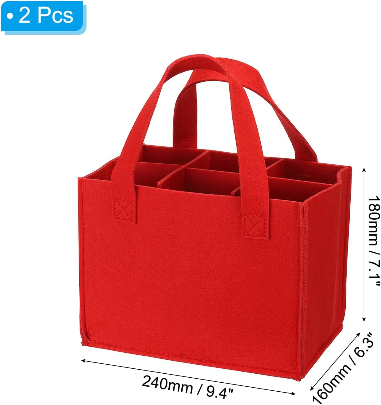 PATIKIL 6 Bottle Wine Carrier Tote Bag - 2 Pack Reusable Wine Storage Bag with Divider, Red