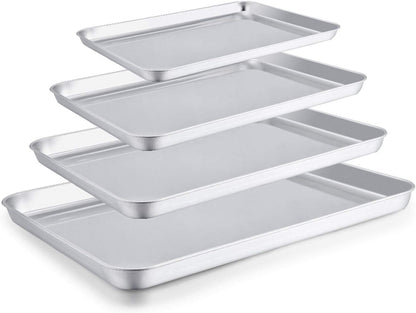 TeamFar Baking Sheet Set - 4 Stainless Steel Cookie Trays, Non-Toxic, Rust-Free, Easy Clean | 16/12.5/10/9.3 Inch