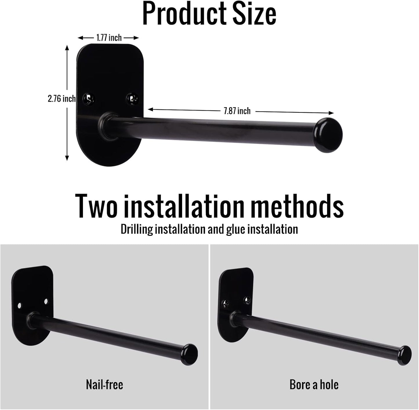 Single Section Wall Mount Stainless Steel Clothes Hanger Storage Rack Organizer, Adhesive or Drilling Installation