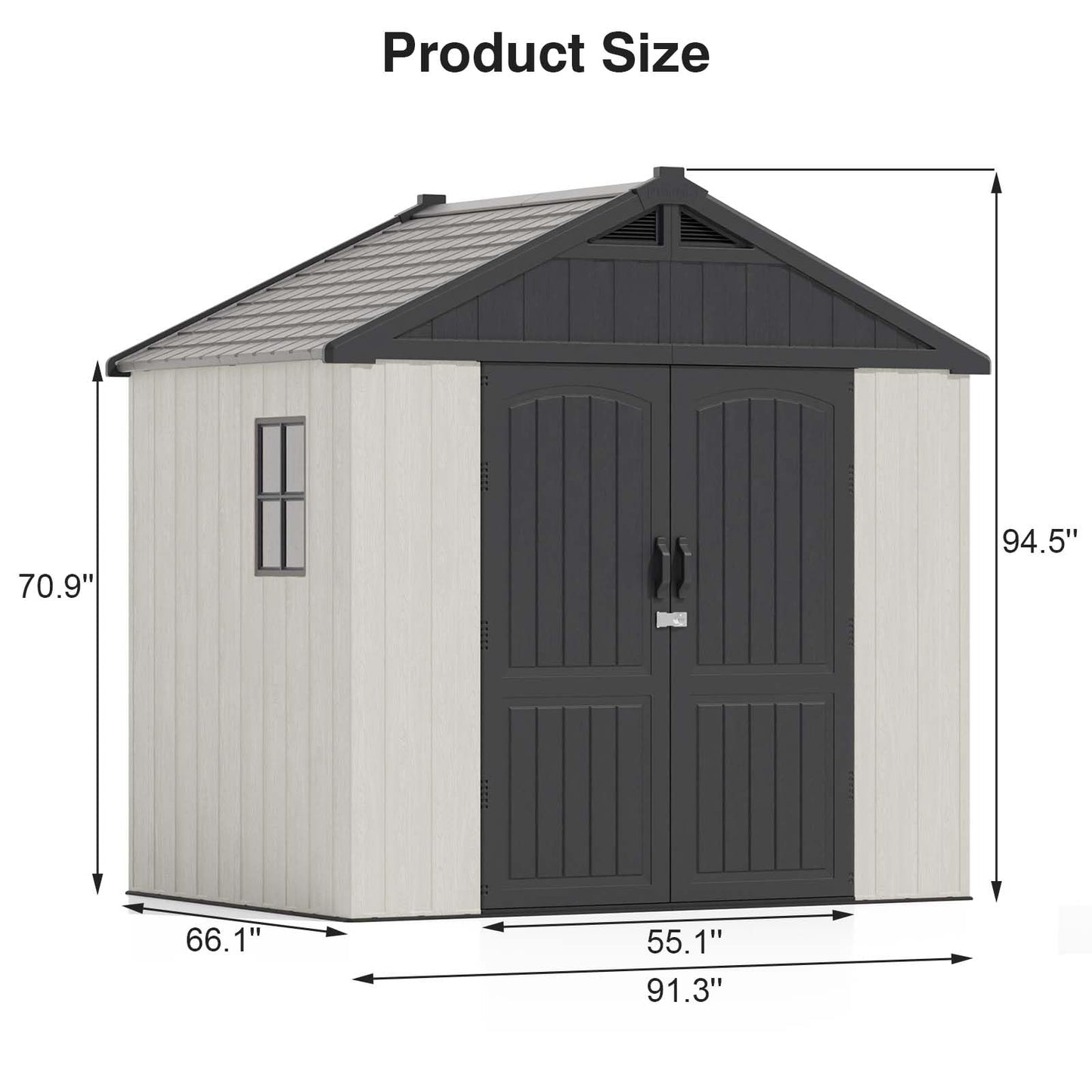 Patiowell 8x6 FT Outdoor Storage Shed, Plastic Shed Resin Garden Shed with Floor & Window & Lockable Door for Patio Furniture, Backyard Tools, Bicycles & Lawnmower, Beige