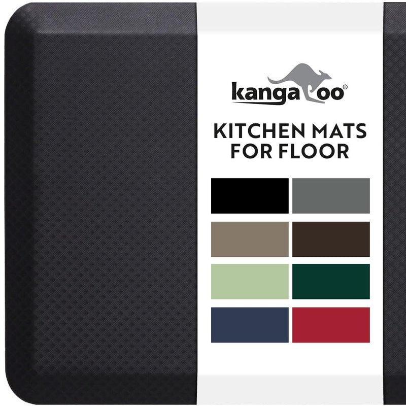 KANGAROO Anti Fatigue Mats for Kitchen Floor, 58x20, Reduce Foot, Knee, Back Pressure, 3/4 Inch Thick Cushioned Ergonomic Mat, Waterproof Comfort Rug for Under Sink, Standing Desk, Store Floors, Black