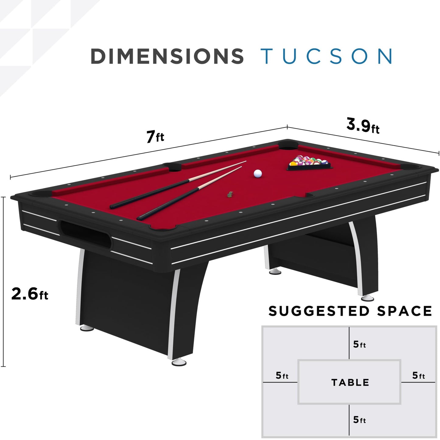 Fat Cat Tucson 7 Foot Pool Table with Automatic Ball Return, Billiard Table with Arcade Style Black Finish, 818 Bumpers, Includes Cues and Balls