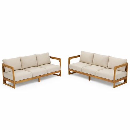 Christopher Knight Home Daria Acacia Wood Outdoor 3 Seater Sofa Set with Cushion, Solid Wood Patio Sofa with Removable Cushion, Comfy Lounge Sofa for Patio Furniture Set, Teak+Beige