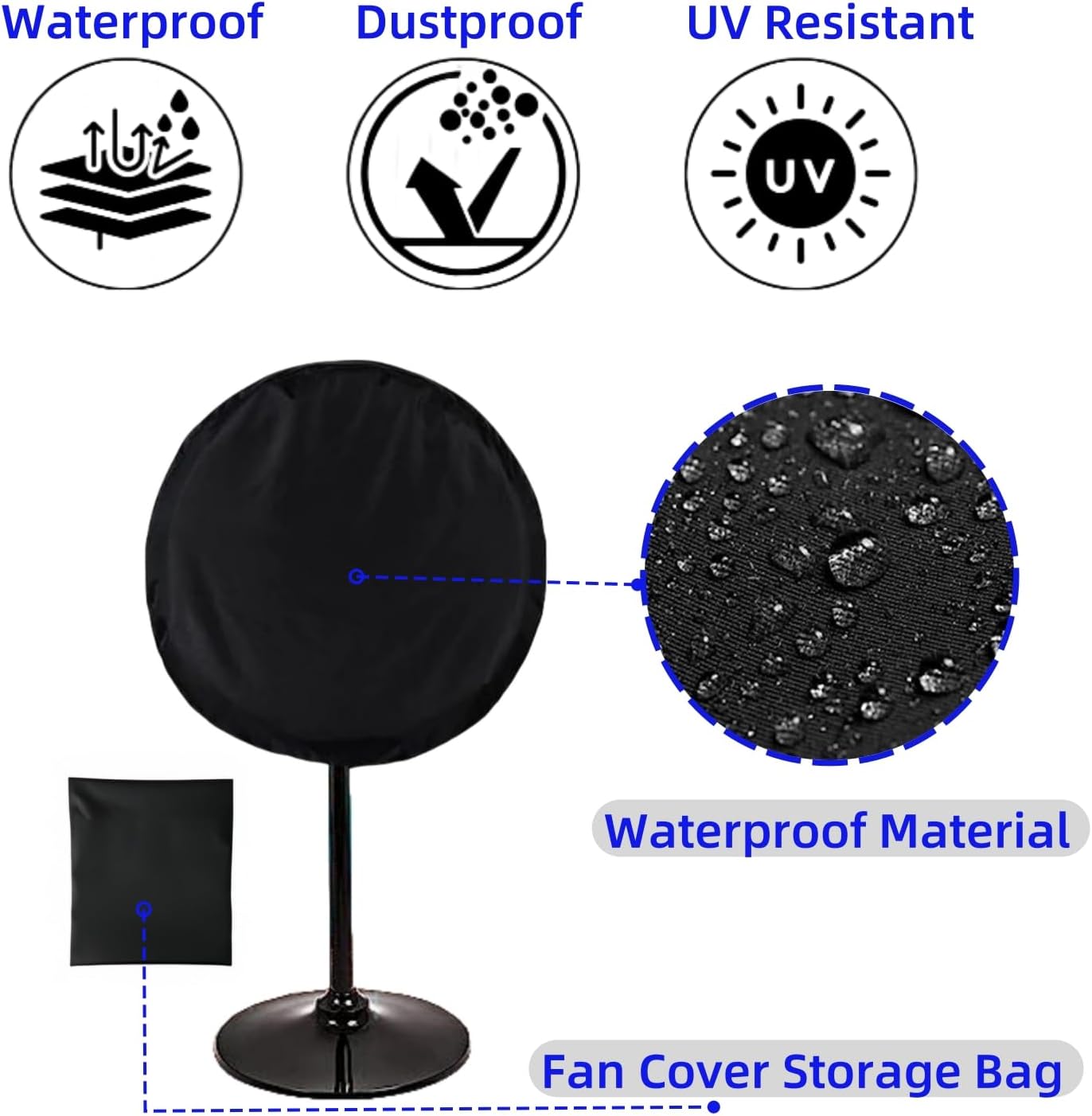 Outdoor Fan Cover, Waterproof & Dustproof, Fits Most 24" & 30" Large Stand Up Pedestal Fans