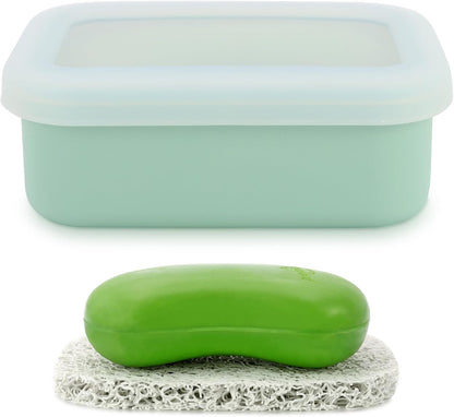 Leak Proof Travel Soap Case, Silicone Soap Container with Drainage Layer, Shatterproof Holder for Travel, Camping, Gym