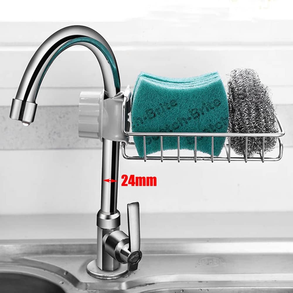 iPstyle Kitchen Sink Caddy Organizer, Over Faucet Sponge Holder, Stainless Steel Hanging Drain Rack for Scrubbers, Soap