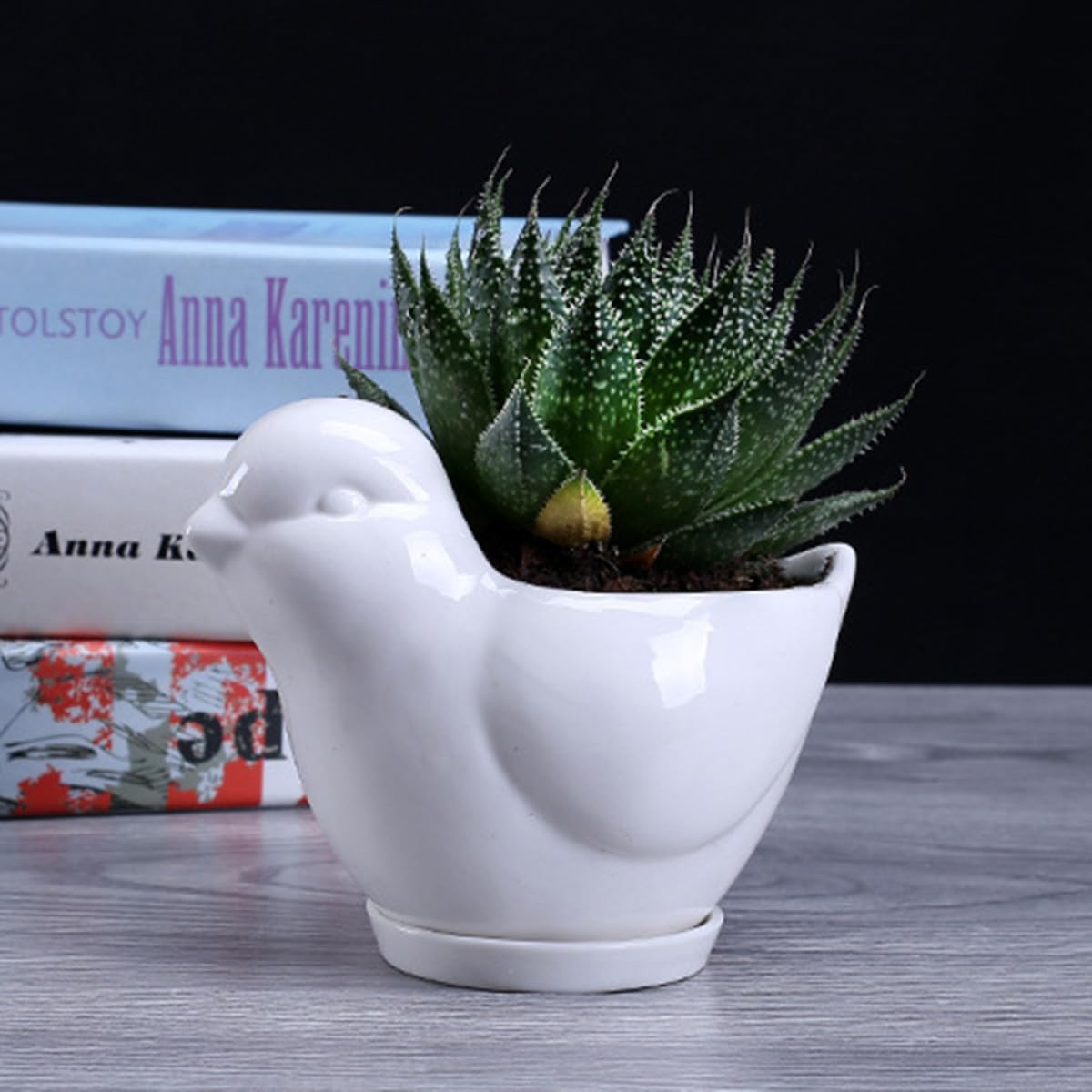 BESPORTBLE White Ceramic Bird Shape Flower Pot for Indoor Plants Cute Succulent Planter with Drainage Saucer Small Desktop Decor for Home Office Garden and Creative Design