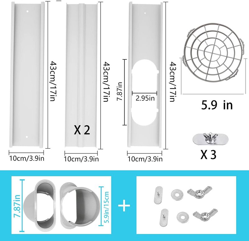 LEZIFU Portable Air Conditioner Kit with Hose, Adjustable Window Seal with 5.9 Inch Diameter 59" Length Hose for Vertical/Horizontal Window