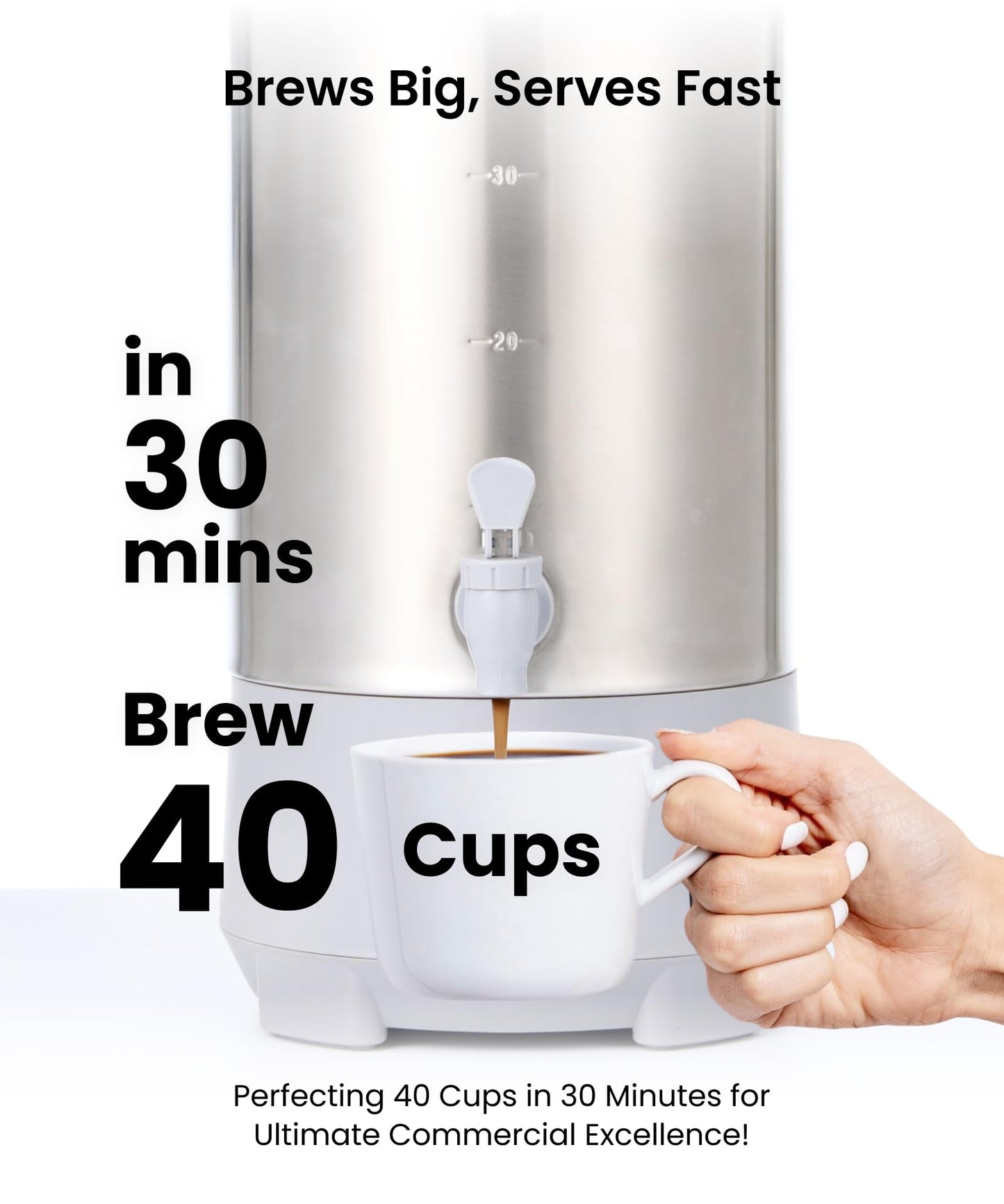 SYBO 45 Cup Coffee Urn, Commercial Grade Stainless Steel Percolate Coffee Maker, Removable Filter, Easy to Clean, Hot Water Urn for Catering, Hot Beverage Dispenser with Cool-Touch Handles, 6L, Grey