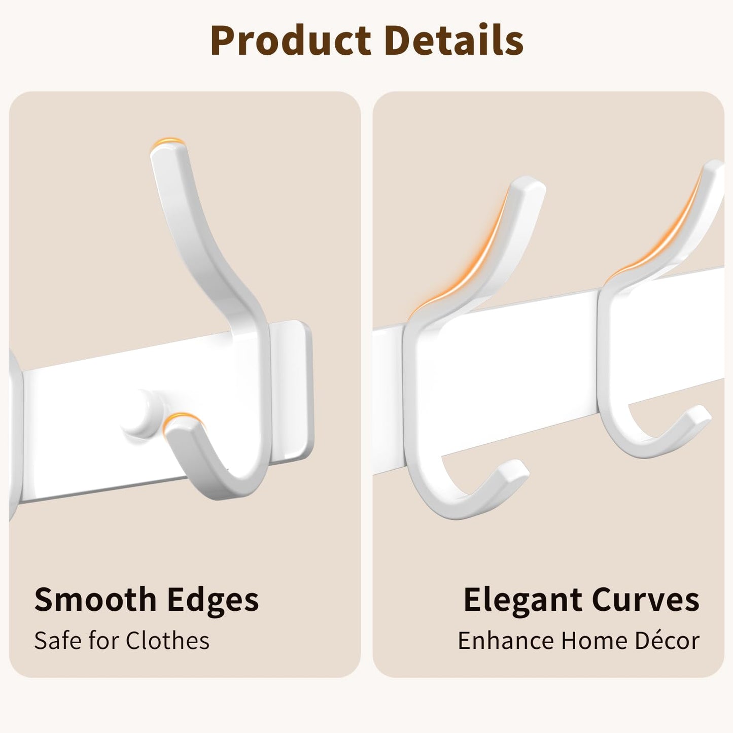 GWAAZXGZ White Wall Mounted Coat Rack - 15 Inch Arc Shaped Design with 6 Hooks for Hanging Coats, Bags, and Towels in Entryway, Livingroom, Bedroom, Bathroom, and Kitchen, 2 Pack