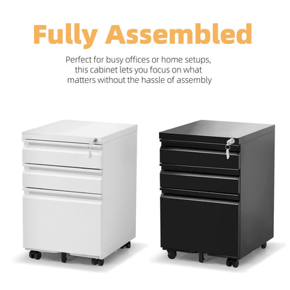 Oasecrilio 3 Drawer Filing Cabinet, Mobile Filing Cabinet for Home Office, Locking File Cabinets for A4/Letter/Legal Size File Folders, Fully Assembled, Matte Black