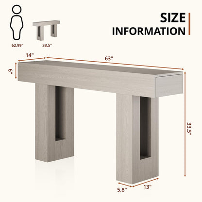 Airynee 63 Inches Long Console Table for Entryway with Drawers, Wooden Sofa Table Behind Couch, Industrial Entry Table for Living Room, Foyer, Hallway, Grey