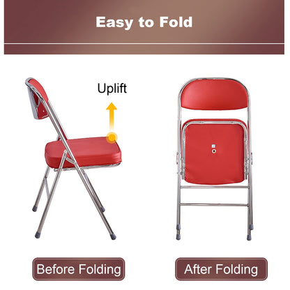 Folding Chairs Indoor-Easy To Clean Visitor Conference Temporary Seat Foldable Chairs Pu Seat-Patio Chairs Metal Frame Foldable Chair For Desk Home Garden Office Computer Desk Stool (White X1)