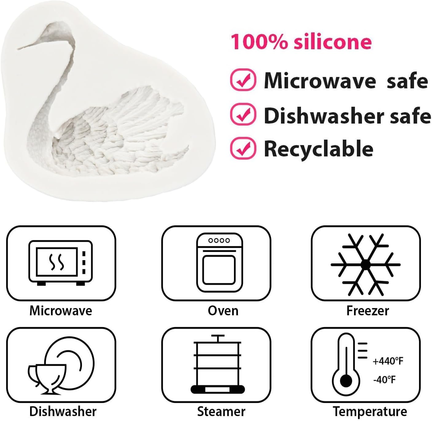 Swan Silicone Fondant Molds for Chocolate, Cupcake Topper, Cake Decoration, Candy Polymer Clay