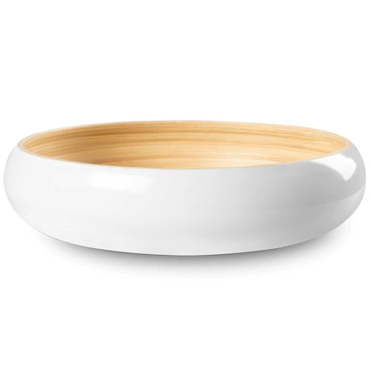 LEXA 12" Handmade White Bamboo Wooden Fruit Bowl for Kitchen Counter - 130 oz Lightweight Large Bamboo Wood Salad Bowl
