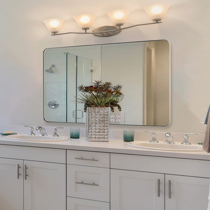 ANDY STAR 30"x48"Chrome Bathroom Mirror, Large Wall Mirror for Bathroom, Rounded Rectangle Mirror in Premium Stainless Steel Metal Frame Hangs Horizontal Or Vertical
