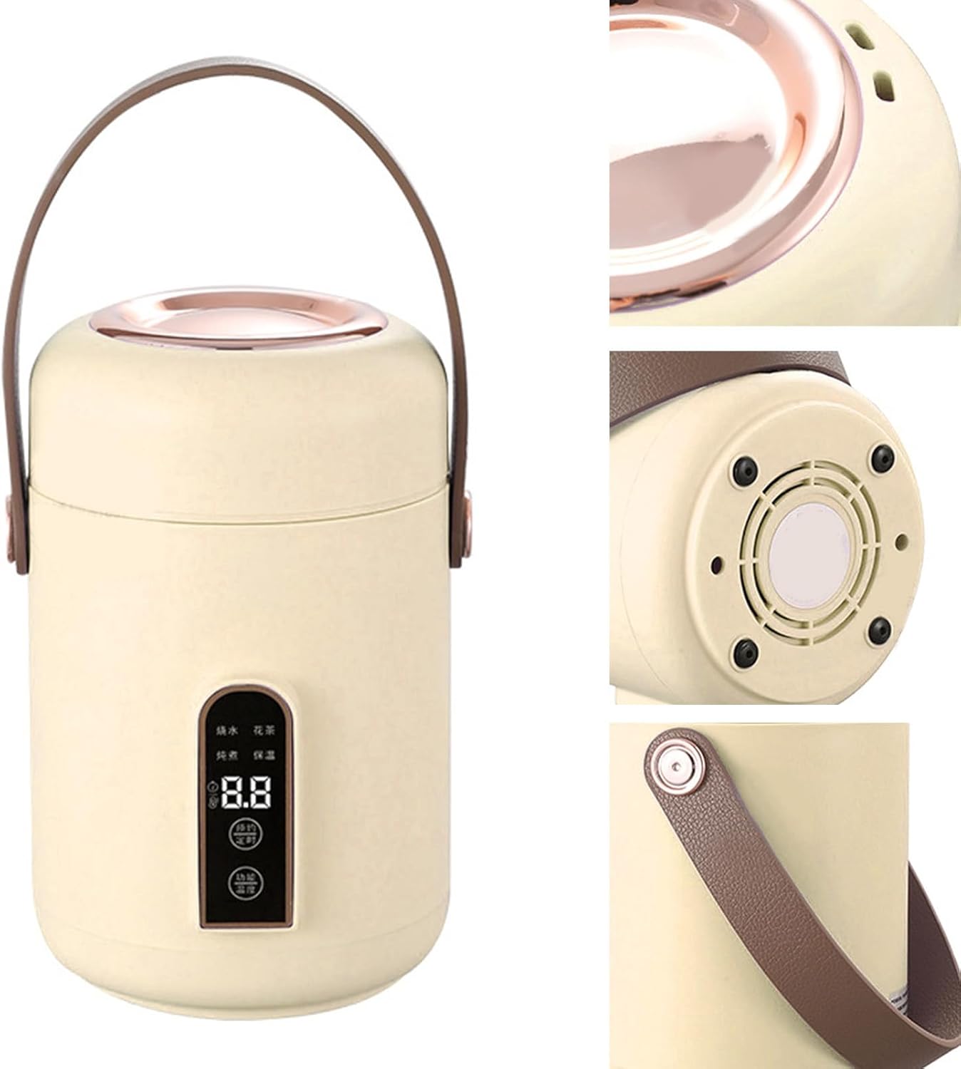 Portable Electric Stewpot, Mini Rice Cooker for Soup and Porridge, Efficient Heating for Home Kitchen Office (Beige)