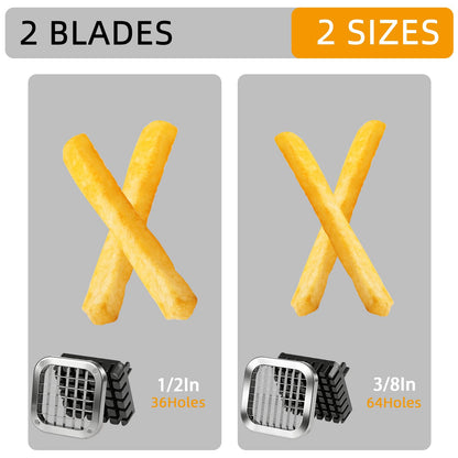 2Pcs French Fry Cutter, ZSCOOKLY Heavy Duty Potato Cutter Stainless Steel with 1/2-Inch and 3/8-Inch Blade Great for Potatoes Carrots Cucumbers.