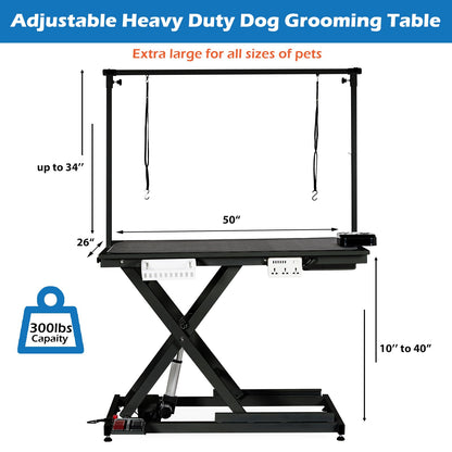 GarveeTech 50" Dog Grooming Table, Electric Hydraulic Grooming Table for Large Dogs or Small Dogs, Aluminium Overhead Arm, Anti Slip Tabletop, 6 USB Ports, Home & Salon Use, Max Capacity 330Lb, Black