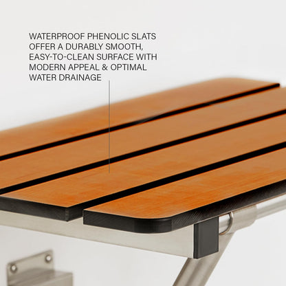Seachrome 24-inch x 15-inch in ADA Folding Wall Mount Bathroom Shower Seat Bench, Teak Phenolic Seat