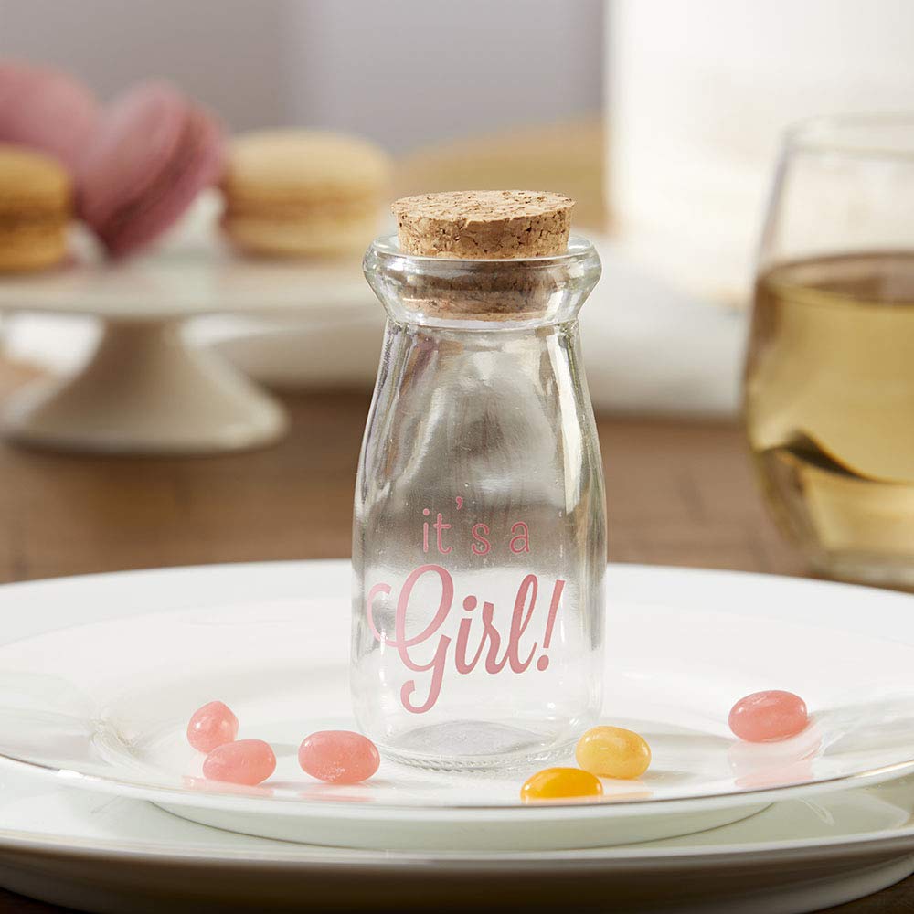 Kate Aspen 12 Piece Vintage Milk Favor Jar, DIY Baby Shower Party Favor, Centerpiece, Bud Vase, It's a Girl