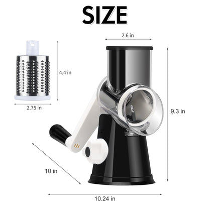 Ourokhome Rotary Cheese Grater Hand Crank, Kitchen Shredder Speed Mandolin Slicer Ice Shaver with Handle and Drum Blades for Cheese, Vegetable, Nuts, Chocolate, Potato, Carrot, 5 Blades, Black