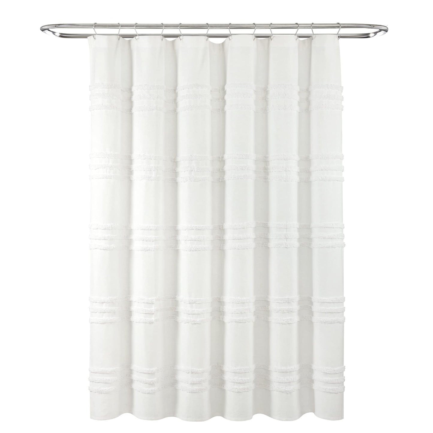 Lush Decor Boho Kendra Tufted Yarn Dyed Cotton Blend Shower Curtain Single 72" W x 72" L White - White Shower Curtains for Bathroom - Bathroom Curtain