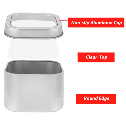 LDXDRU 20Pcs 8oz Metal Tin Cans, Square Empty Containers with Clear Top, Tin Containers With Lids for Candles Salve Cosmetic Candies Food Storage