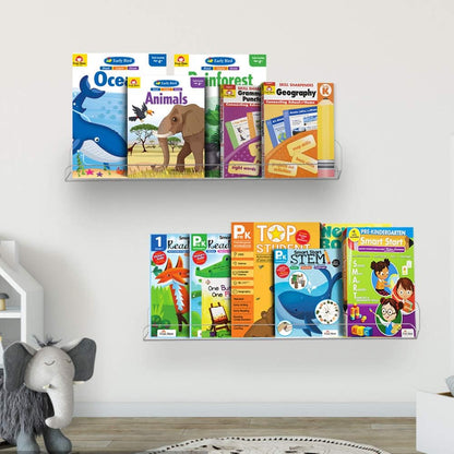 15" (15 Inch 3Pack) Weiai Clear Acrylic Shelf Invisible Floating Wall Ledge Bookshelf, Kids Book Display Shelves Wall