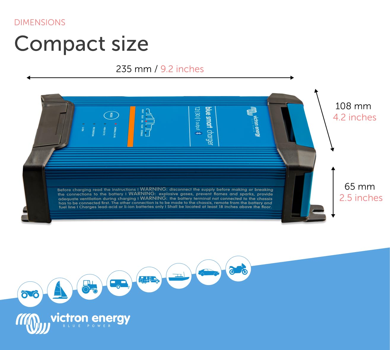 Victron Energy Blue Smart IP22 Smart Car Battery Charger 12V 30A, Float & Trickle Charger and Desulfator for Motorcycle, ATV, RV, Lithium and Deep Cycle Batteries