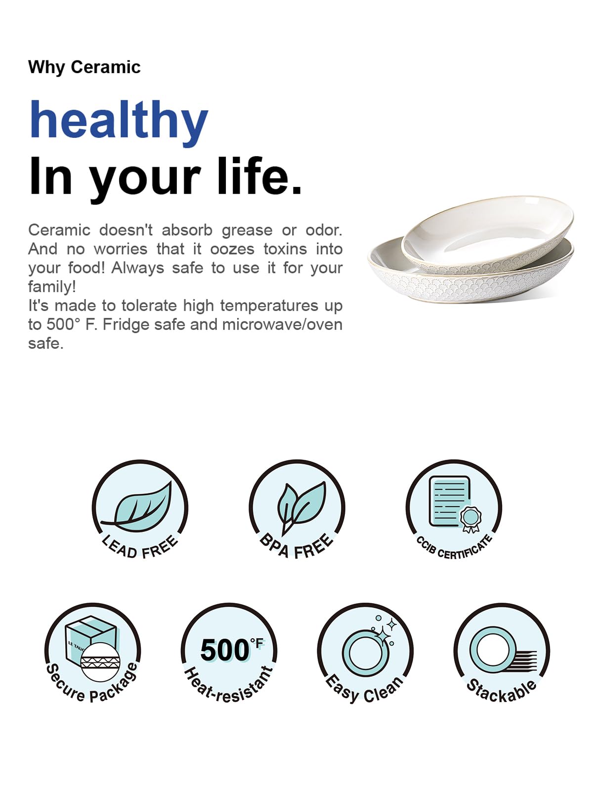 LE TAUCI Ceramic Serving Bowls Set of 2, Large Oval Serving Dishes for Entertaining, 11.8 & 13.7 Inch Salad Bowl for Kitchen Counter, Fruit Bowl, Pasta Bowls, Microwave and Dishwasher Safe - White